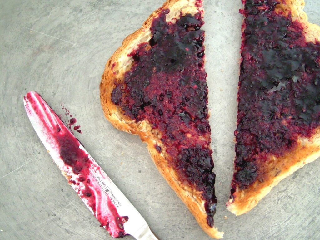 blackcurrant jam on French toast
