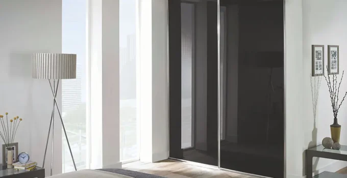 Dramatic Flair: Slimline Framed Sliding Wardrobe Doors with Black Glass Finish